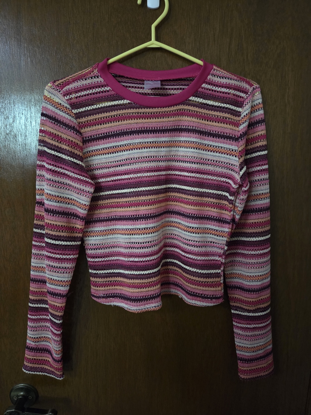 No Boundaries Striped Pink Mesh Knit Long Sleeve Top